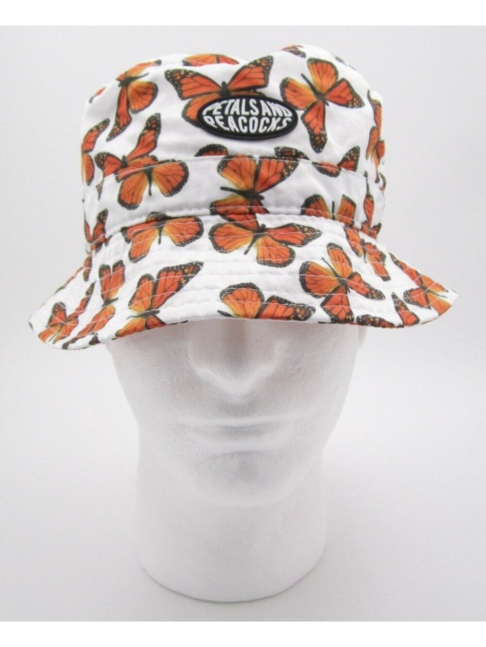 Petals and Peacocks Butterfly Effect Bucket Hat Monarch Beachy Summer Sz 21" (F)